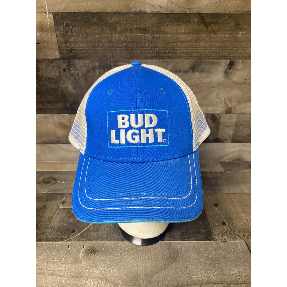 Bud Light Trucker Hat Blue White Mesh Snapback H3 Headwear Beer Logo Cap